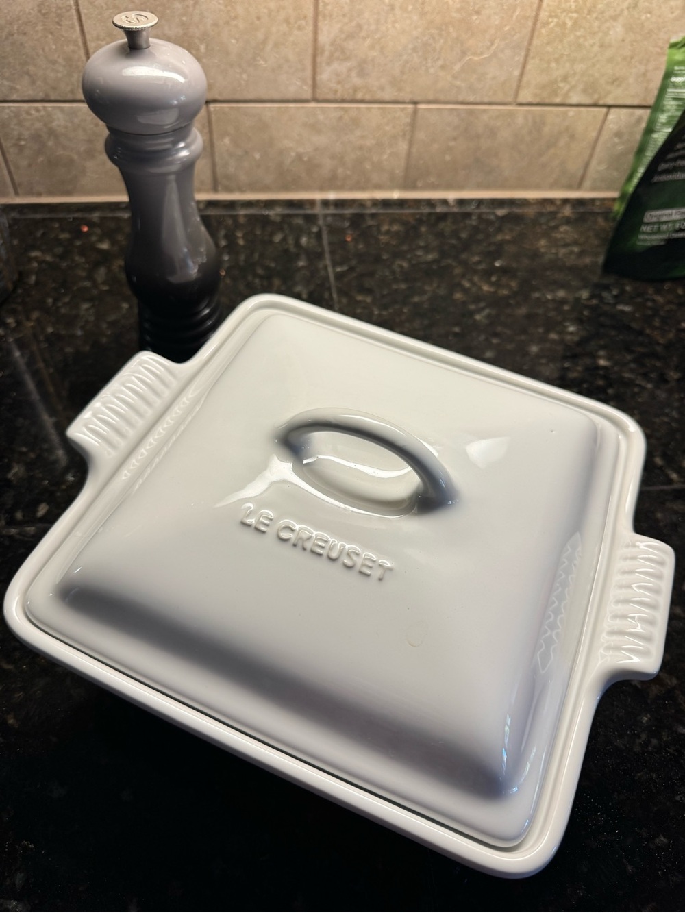 NWT Le Creuset Light Gray Stoneware Square Covered Baker